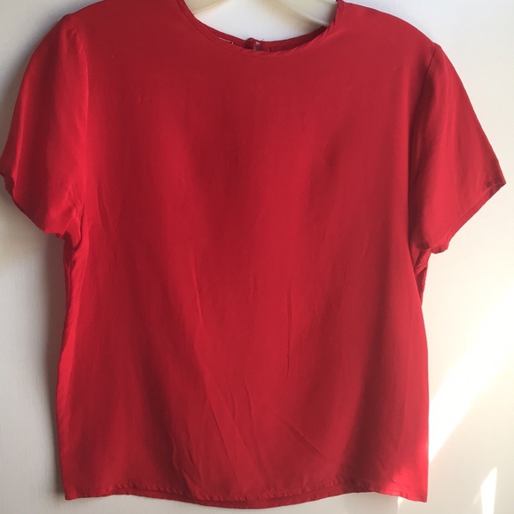 VTG Hana Sung Cherry Red Silk Short Sleeve Blouse - Picture 3 of 11